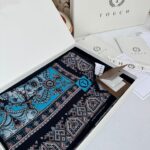 Touch İthal Etnik Desen Yün İpek Şal-34770 -Bebe Mavisi Lacivert