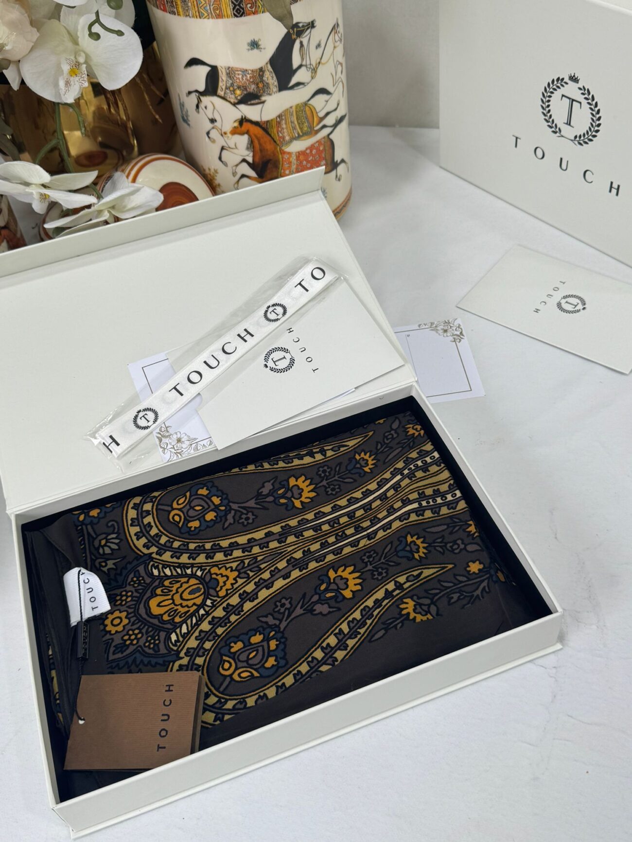 Touch İthal Etnik Desen Pamuk İpek Şal- 99880 - Kahve