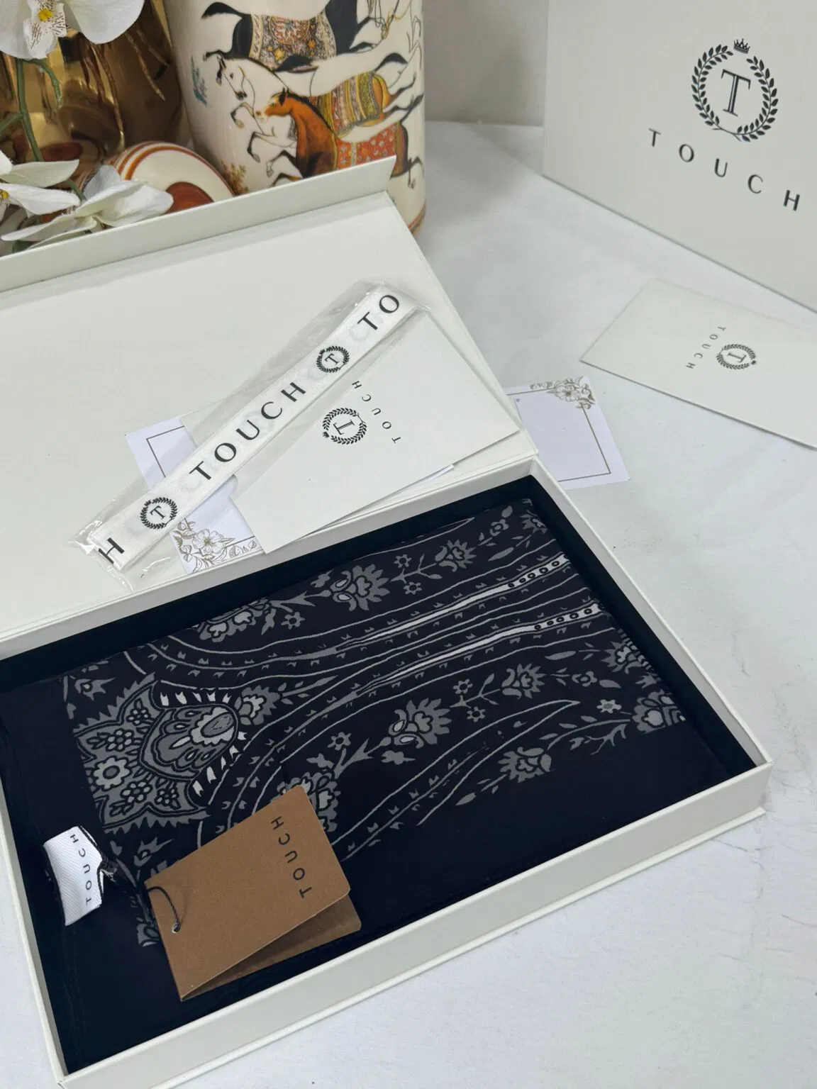 Touch İthal Etnik Desen Pamuk İpek Şal- 99880 - Siyah - Görsel 6