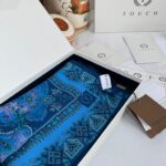 Touch İthal Etnik Desen Yün İpek Şal-34770 -Bebe Mavisi