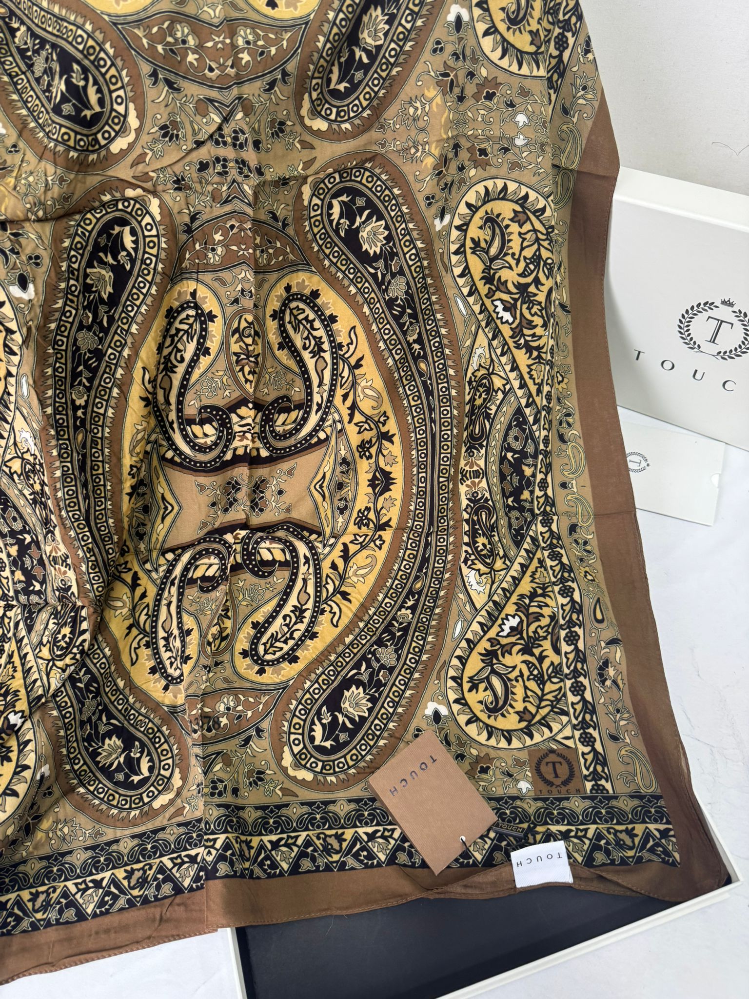 Touch İthal Etnik Desen Pamuk İpek Şal- 35440 - Kahve - Görsel 2