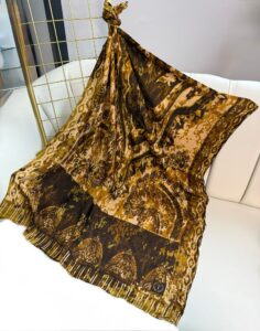 Touch İthal Etnik Desen Yün İpek Şal-  34550 - Kahve