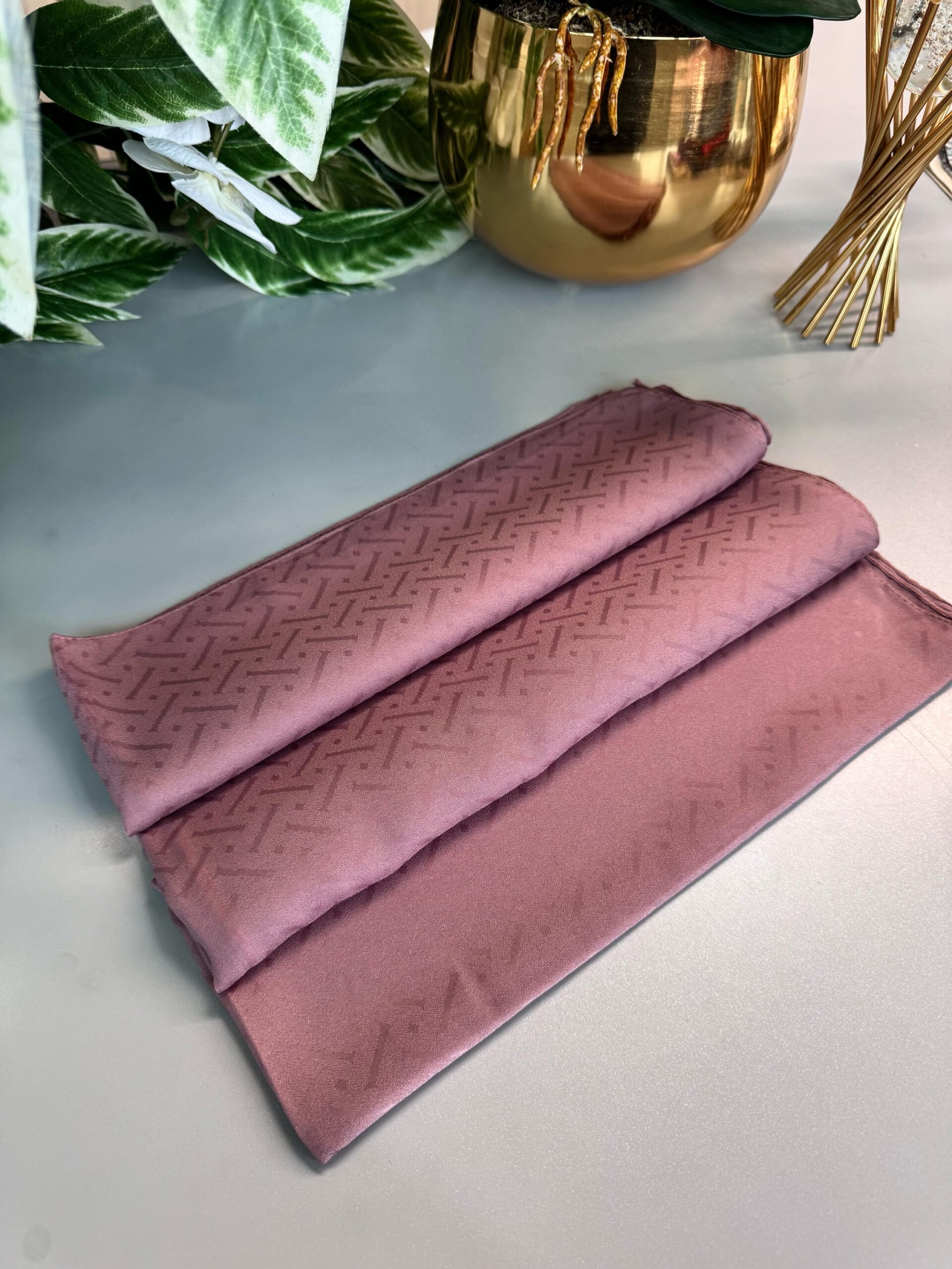 New Desen Pamuk Jakar İpek Şal - 19450 - gül kurusu