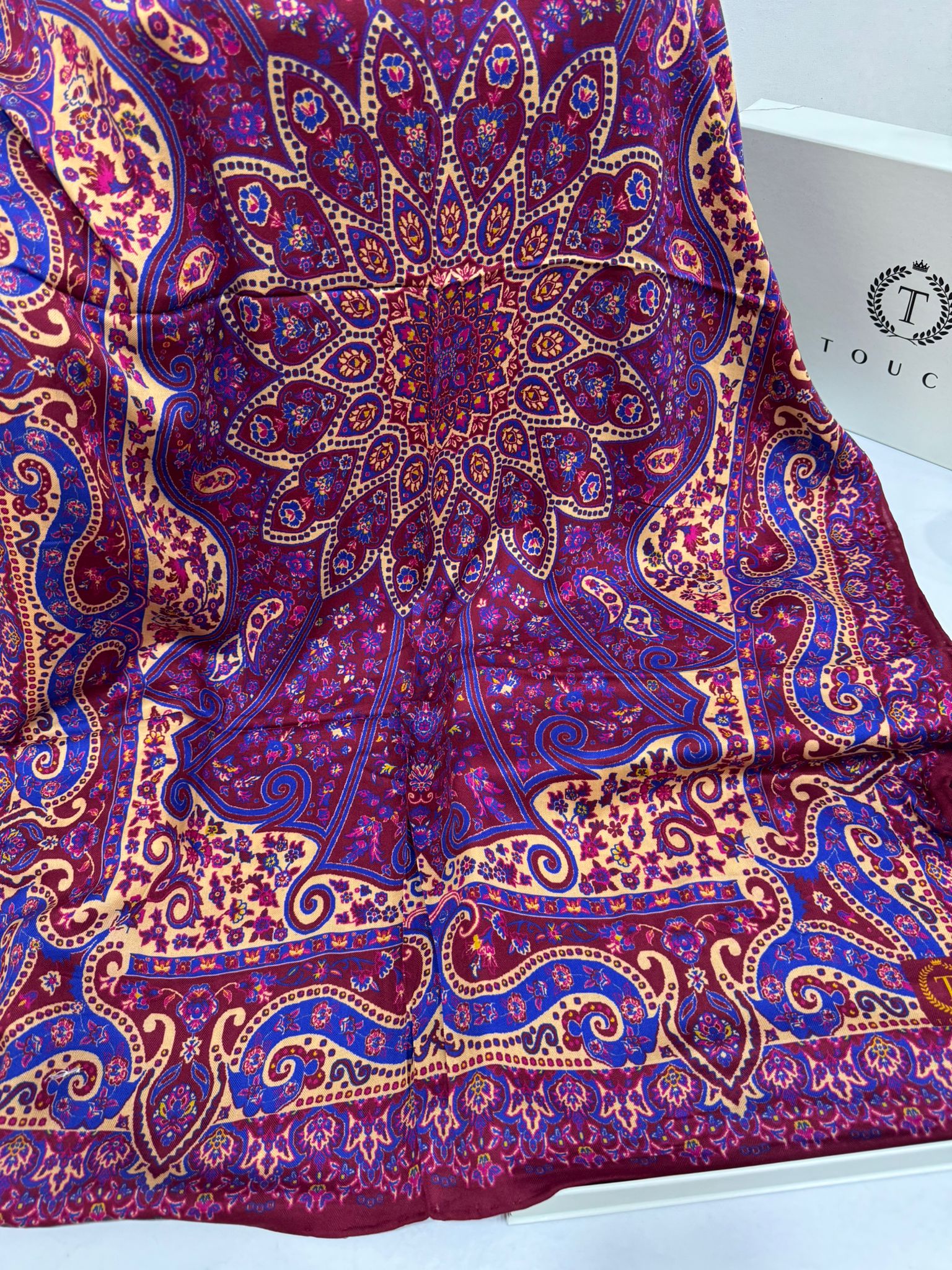 Touch İthal Etnik Desen Yün İpek Şal-  34550 - Mor - Görsel 2