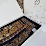 Touch İthal Etnik Desen Yün İpek Şal-34770 - Gold Lacivert