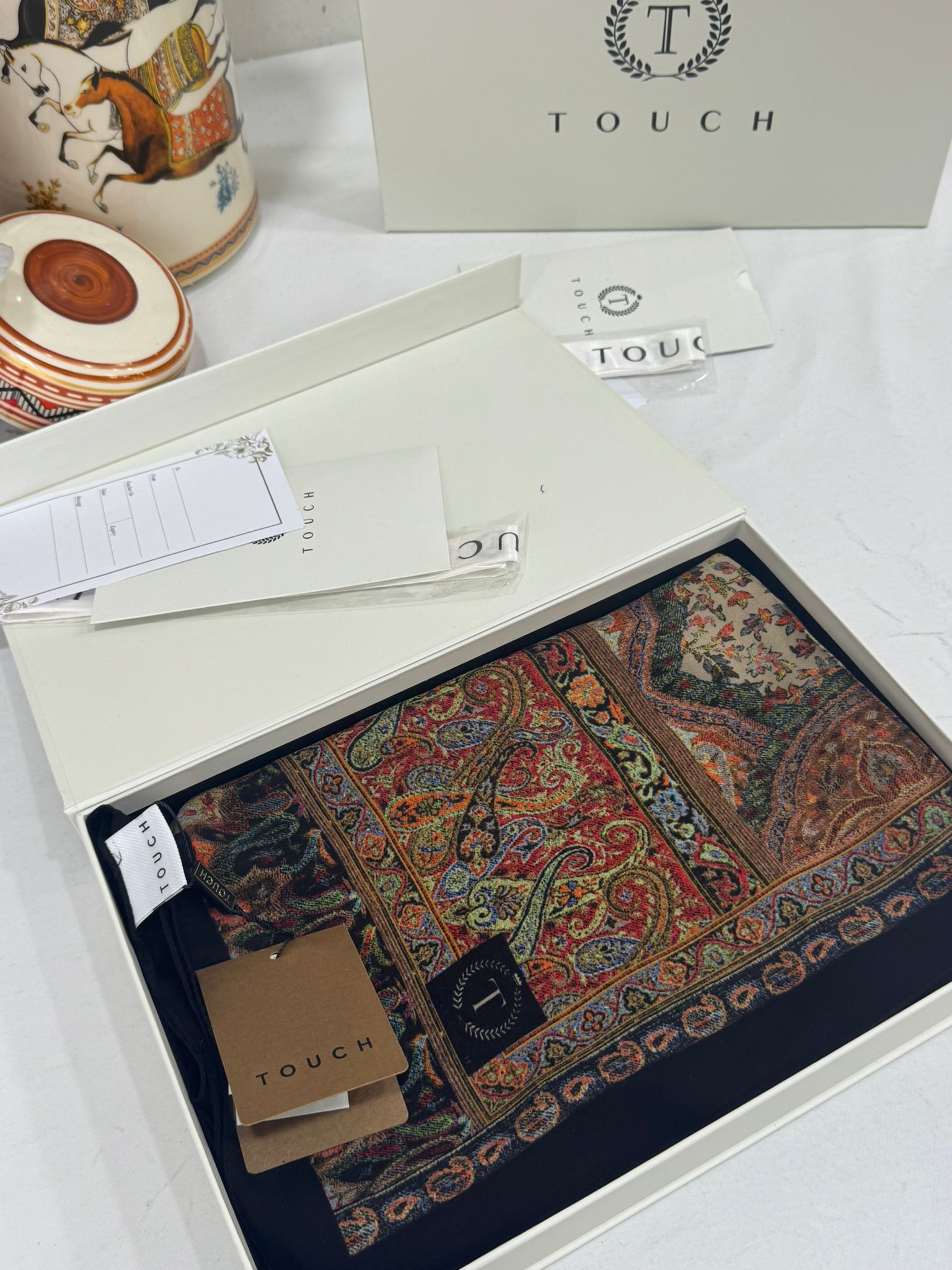 Touch İthal Etnik Desen Pamuk İpek Şal -35330 - Siyah Turuncu