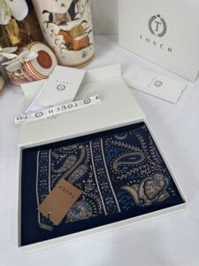 Touch İthal Etnik Desen Pamuk İpek Şal- 99770 -  Lacivert