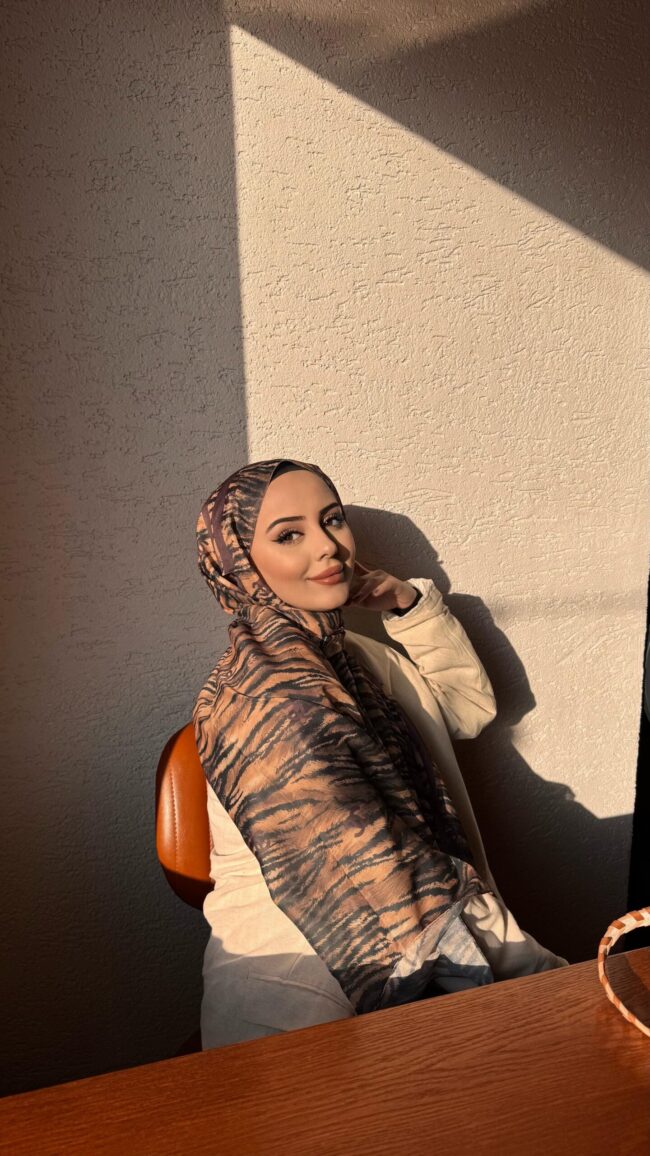 Chanel Çizgili Leopar Pamuk Soft Şal 54120 - Bordo