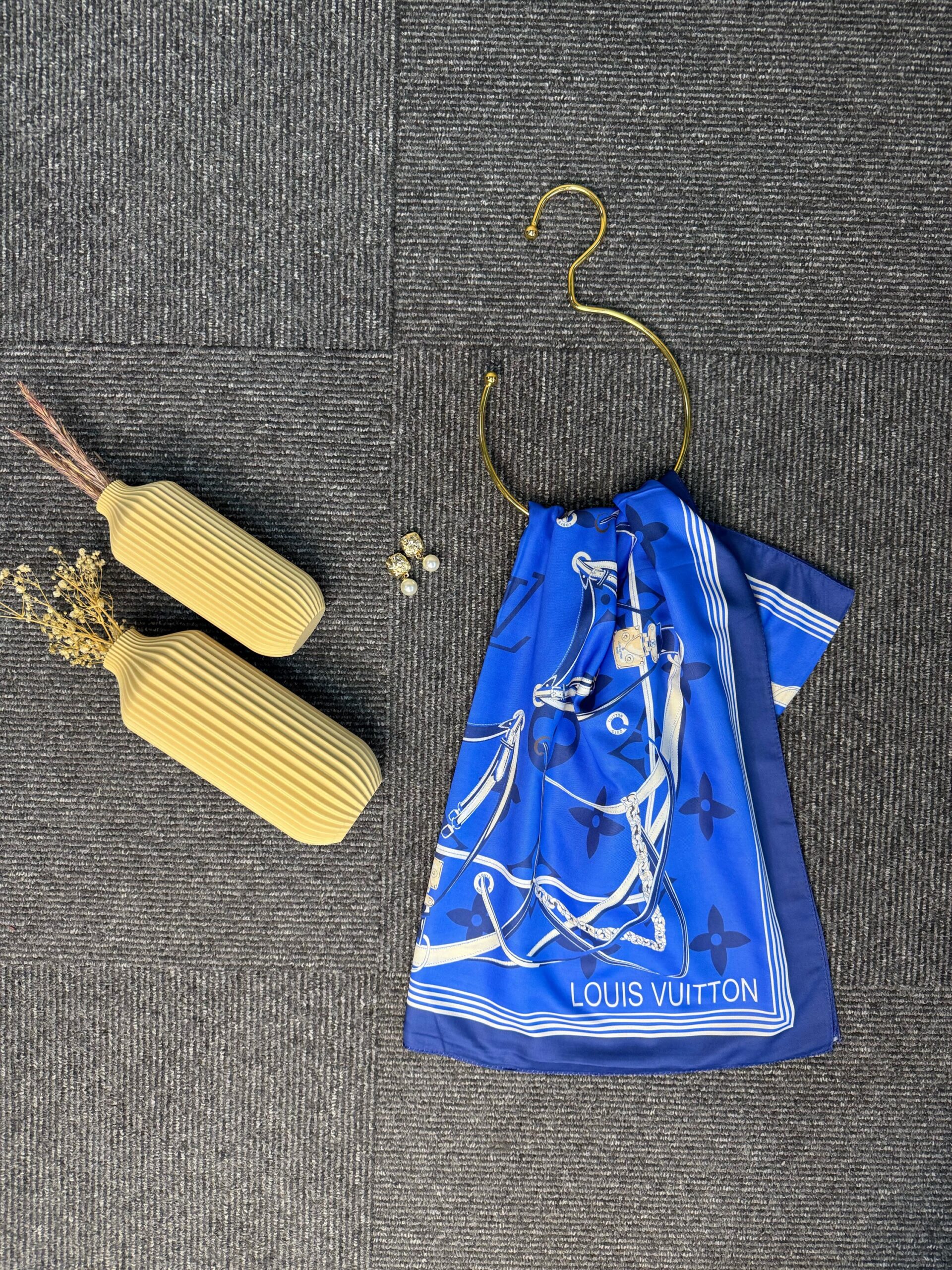 Lv Kemer Desen Pamuk Soft Şal 31230 - Saks - Görsel 6