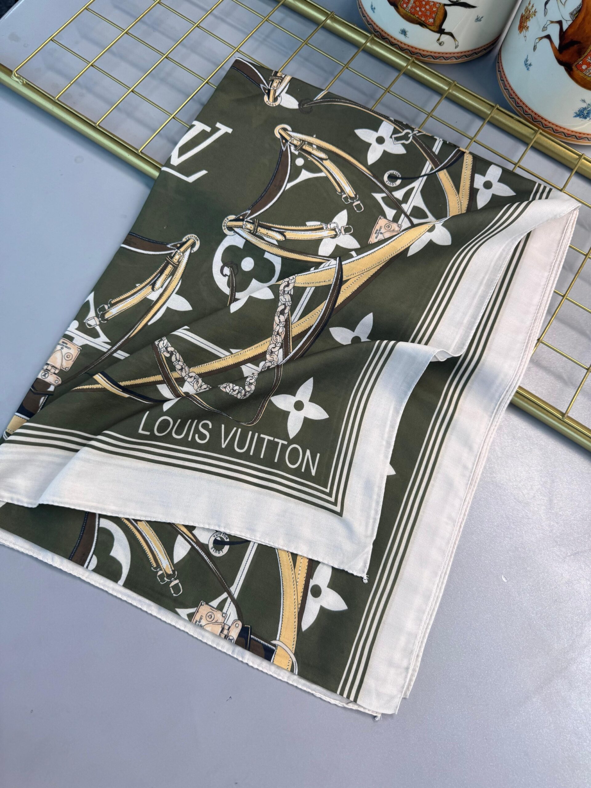 Lv Kemer Desen Pamuk Soft Şal 31230 - Haki - Görsel 7