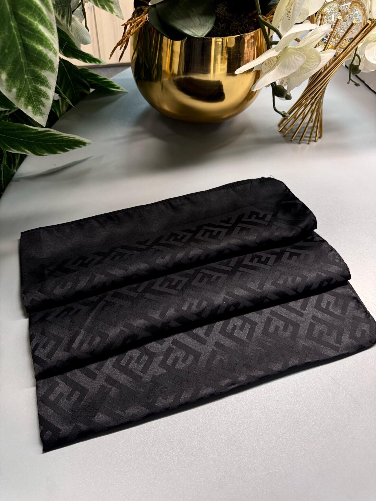 Fendi İthal Pamuk İpek Jakar Şal - Siyah