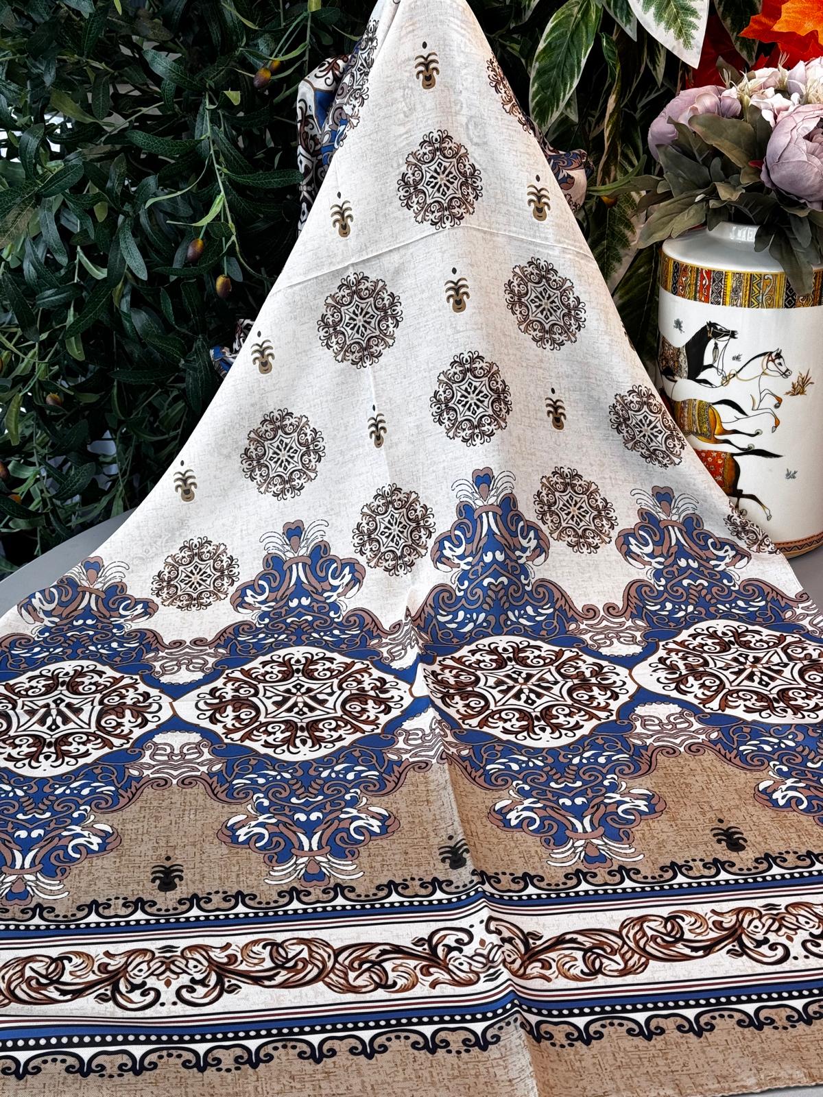 Hint Etro Desenli Pamuk Soft Şal - 658960 - Mavi Camel