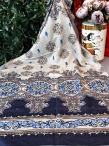 Hint Etro Desenli Pamuk Soft Şal - 658960 - Lacivert