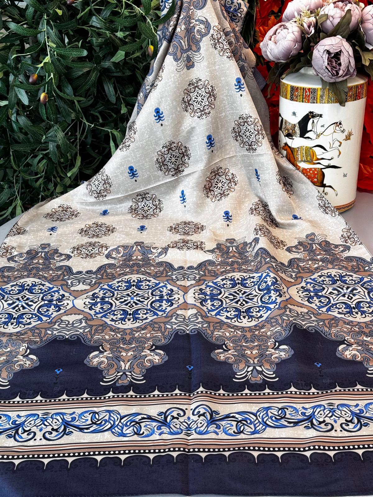 Hint Etro Desenli Pamuk Soft Şal - 658960 - Lacivert