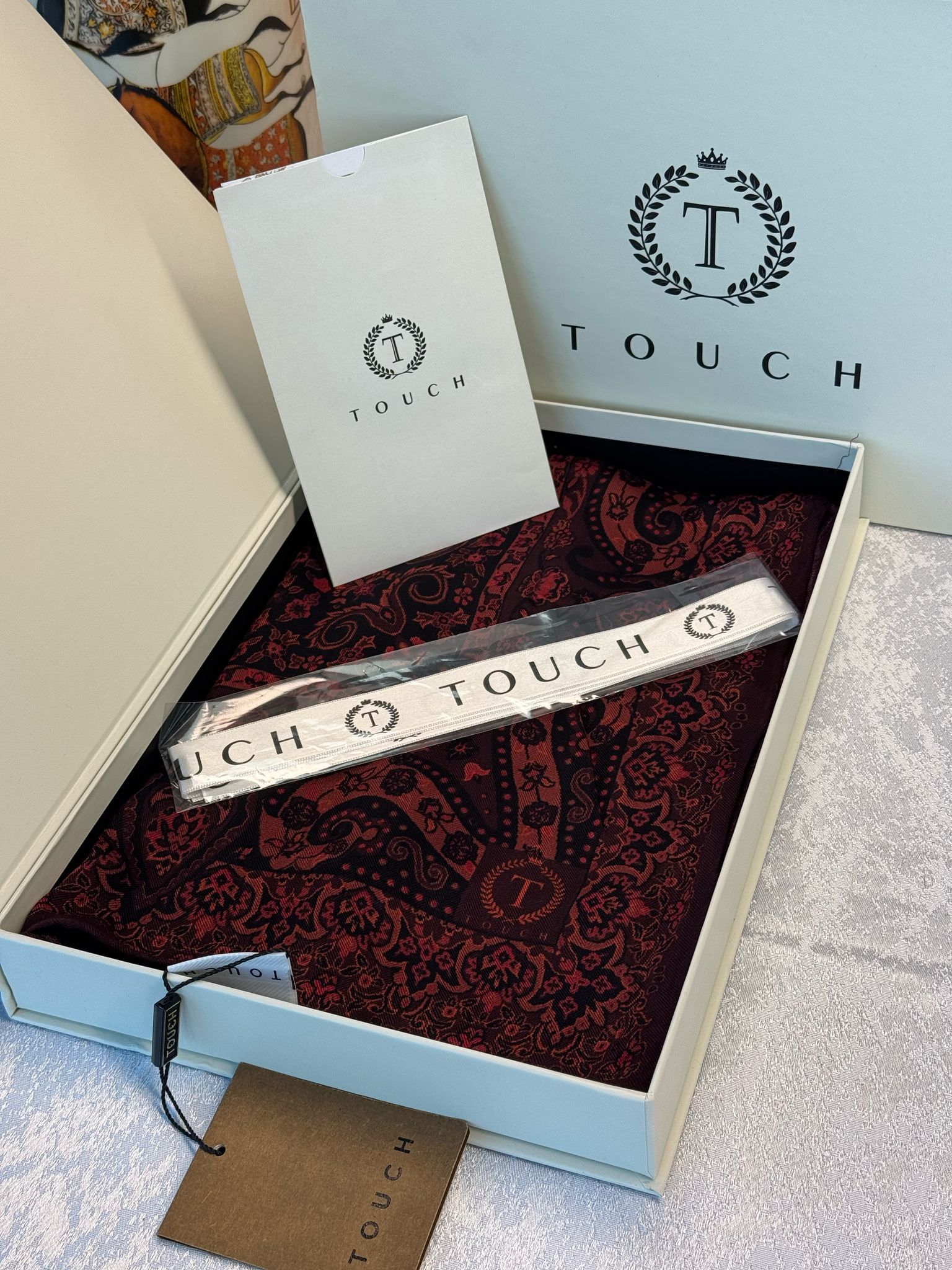 Touch İthal Etnik Desen Yün İpek Şal-  34550 - Bordo