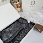 Touch İthal Etnik Desen Yün İpek Şal-34770 -Siyah-Gri