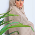 G Desen Pamuk İpeksi Jakar Şal 908204 - Bej