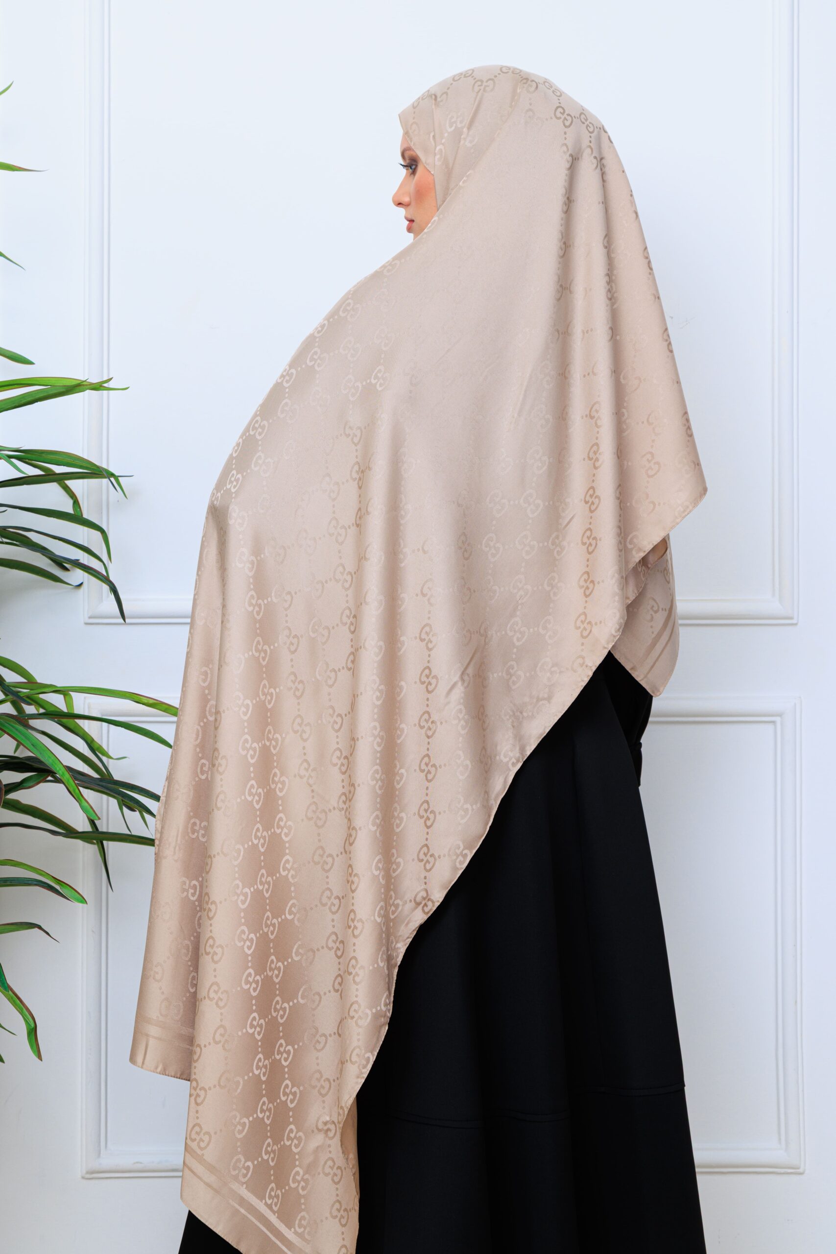 G Desen Pamuk İpeksi Jakar Şal 908204 - Bej - Görsel 3