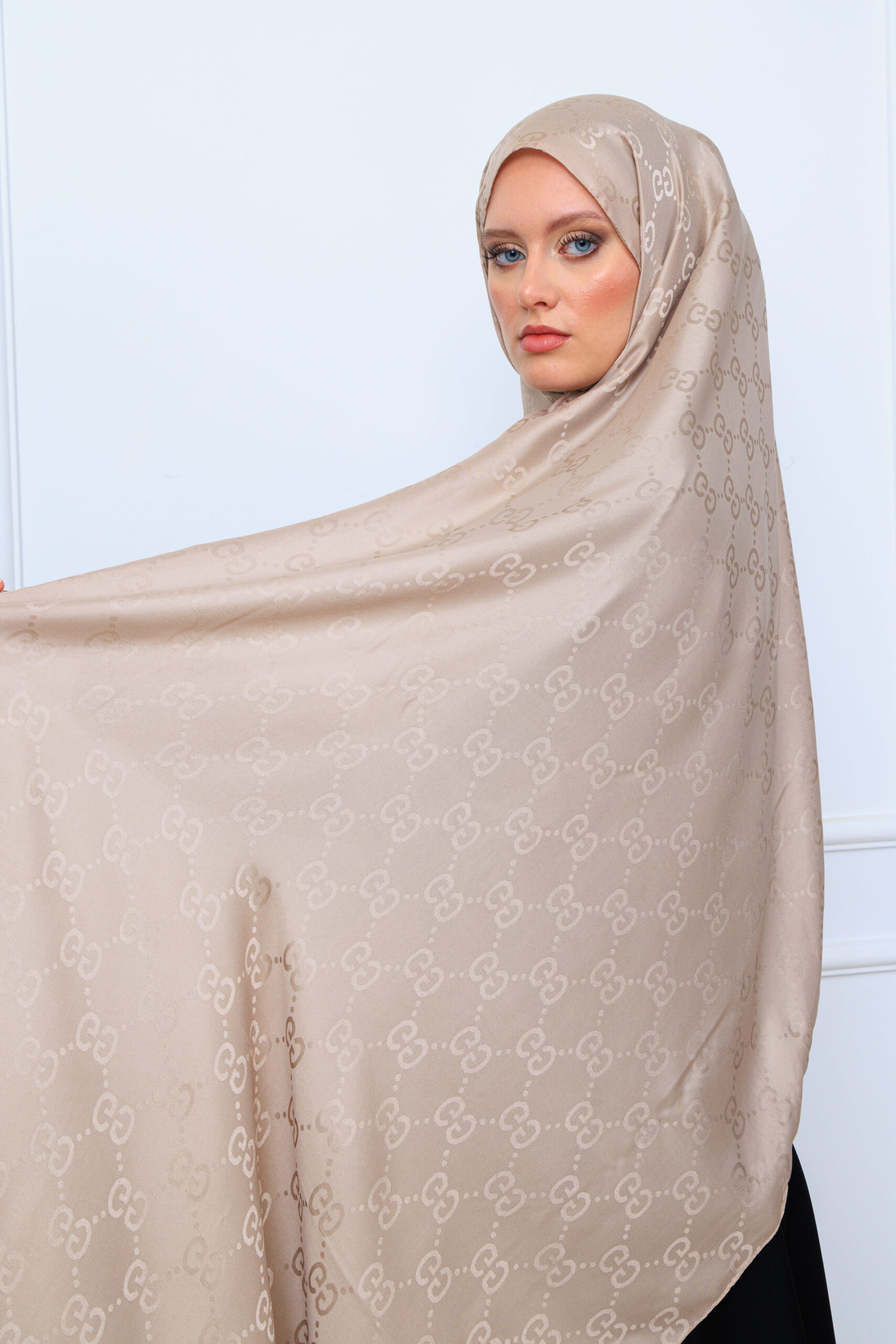 G Desen Pamuk İpeksi Jakar Şal 908204 - Bej - Görsel 5