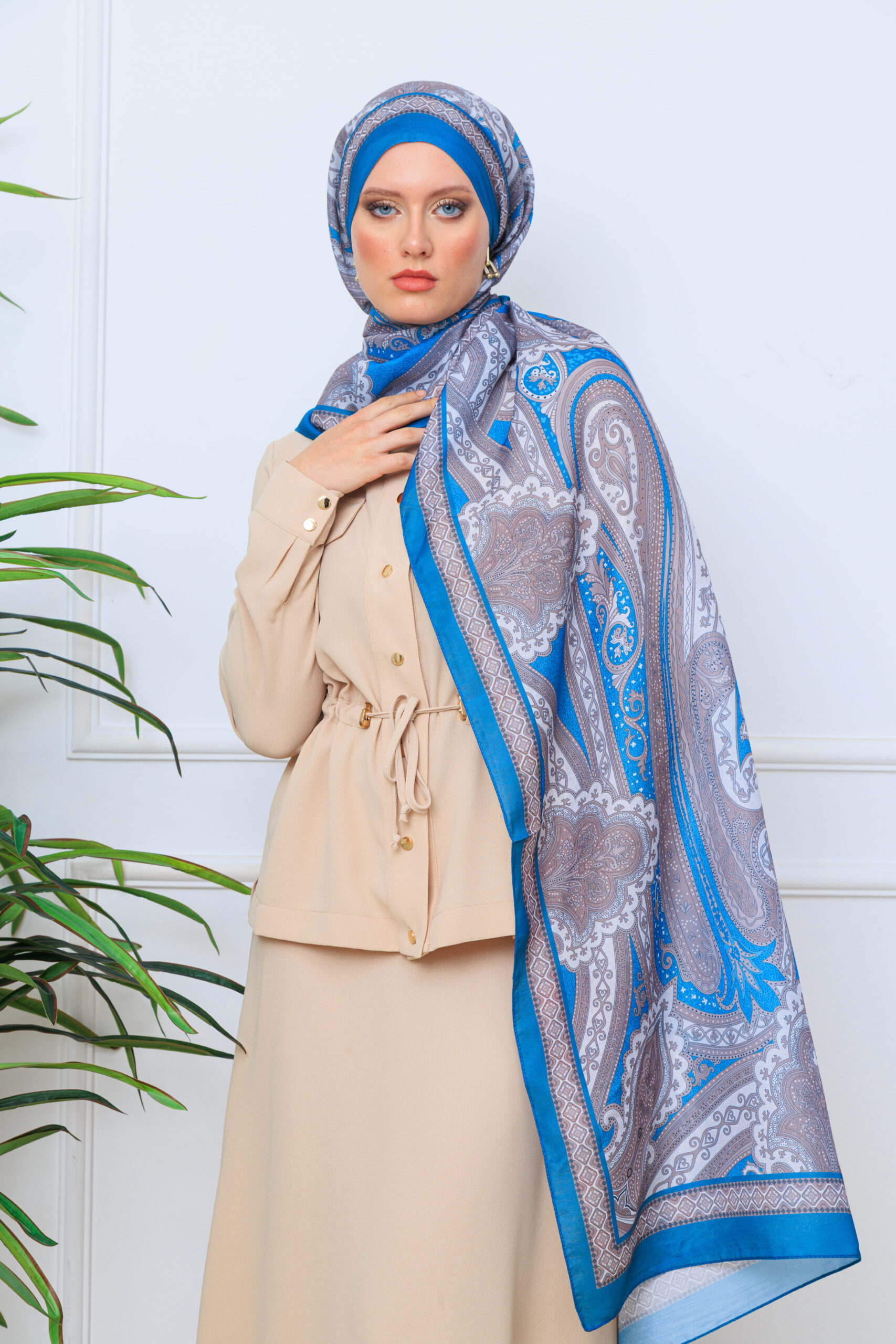 Yeni Etnik Pamuk Soft Şal 65301 - 65301  Turkuaz - Görsel 4