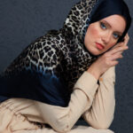Touch İthal Leopar Vual İpek Şal - 998890 - Lacivert