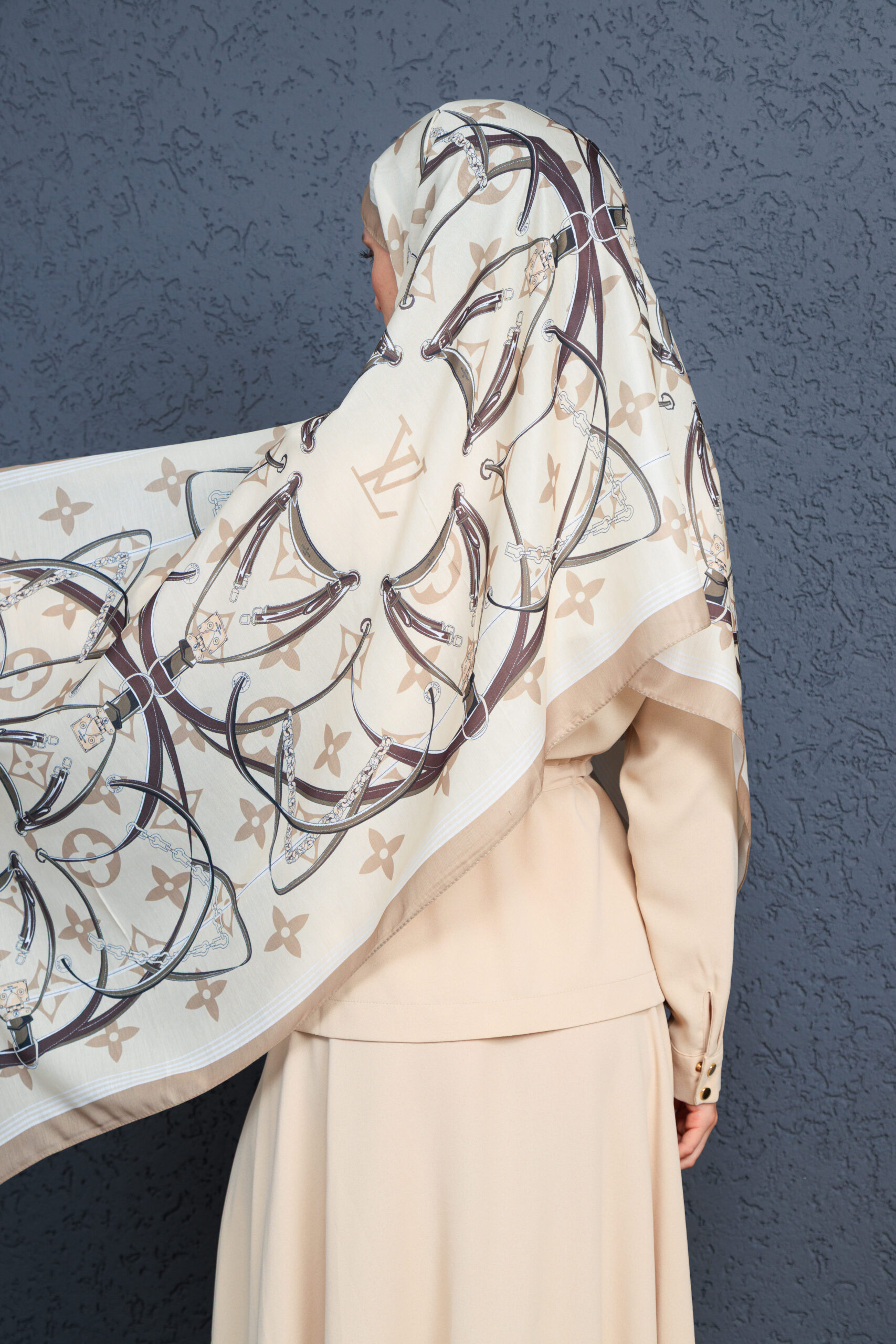 Lv Kemer Desen Pamuk Soft Şal 31230 - Ekru-Bej - Görsel 5