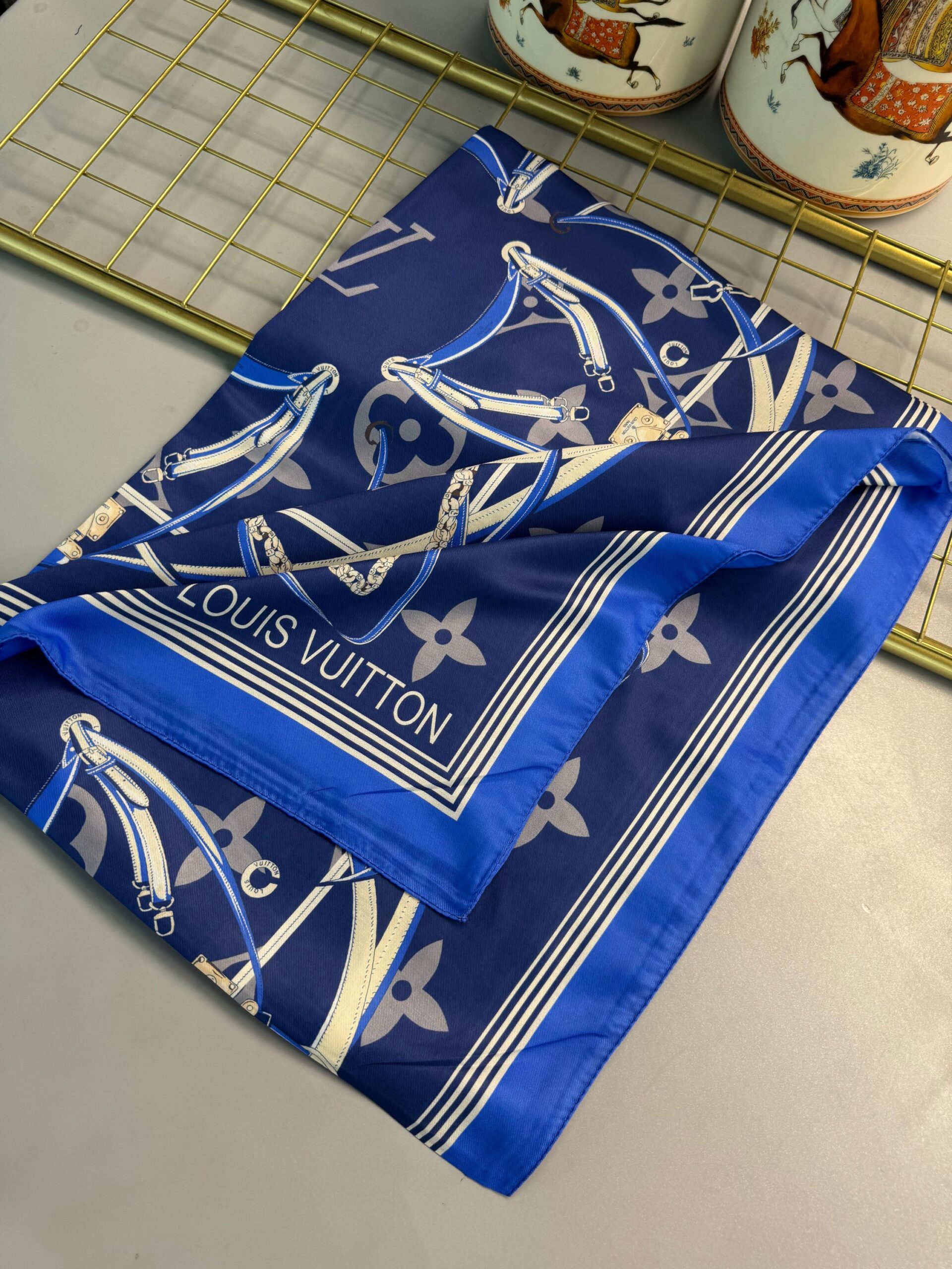 Lv Kemer Desen Pamuk Soft Şal 31230 - Saks - Görsel 5