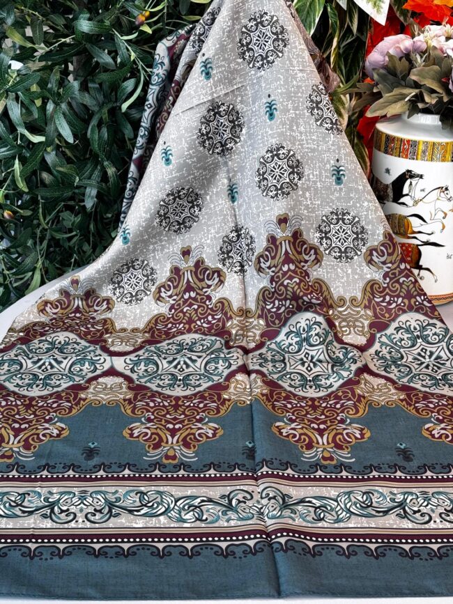 Hint Etro Desenli Pamuk Soft Şal - 658960 - Petrol-Bordo