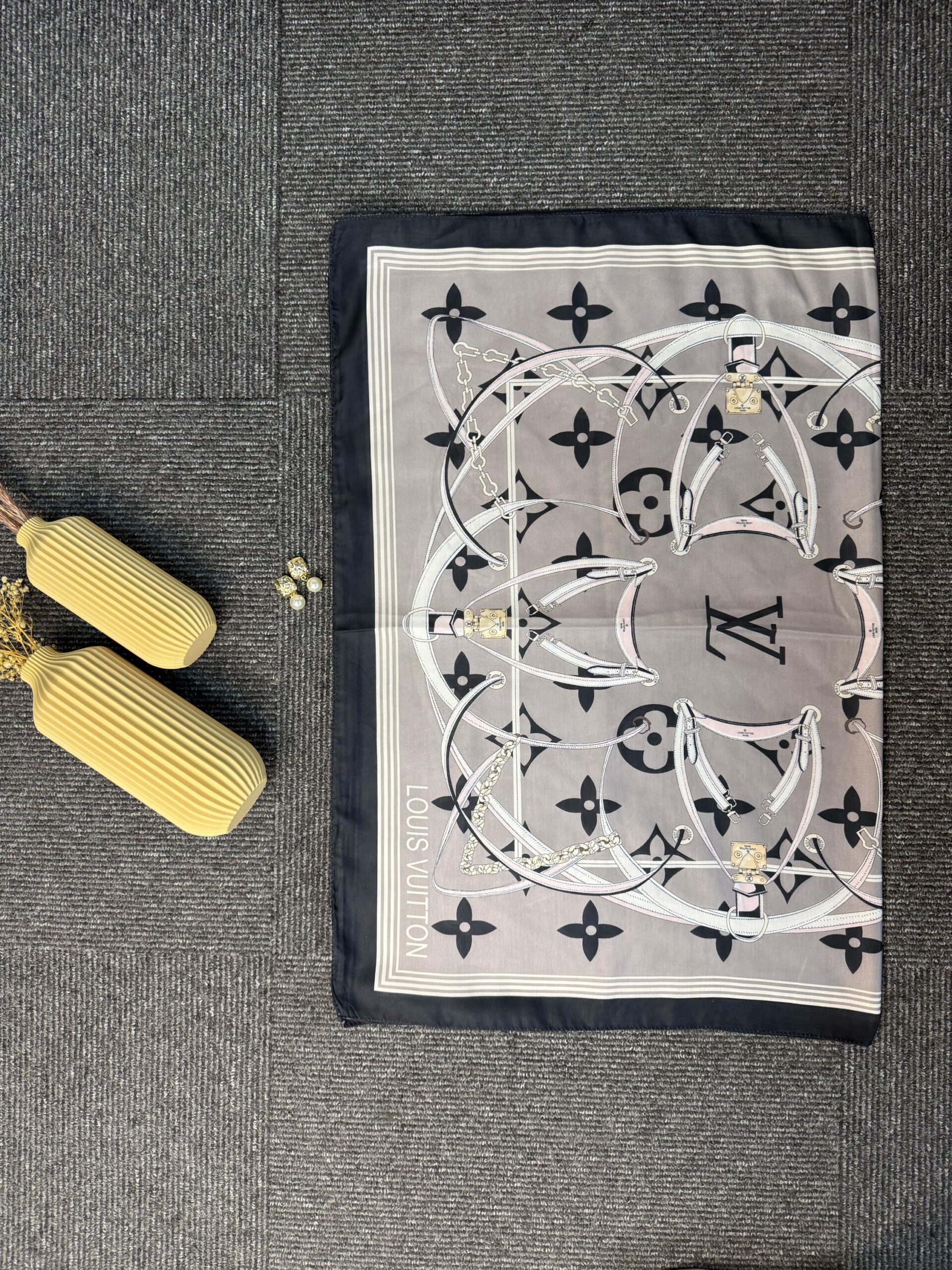 Lv Kemer Desen Pamuk Soft Şal 31230 - Siyah-Antrasit - Görsel 4