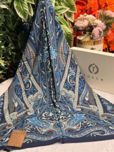 Touch İthal Etnik Desen Pamuk İpek Şal 63458 - Bebe Mavisi