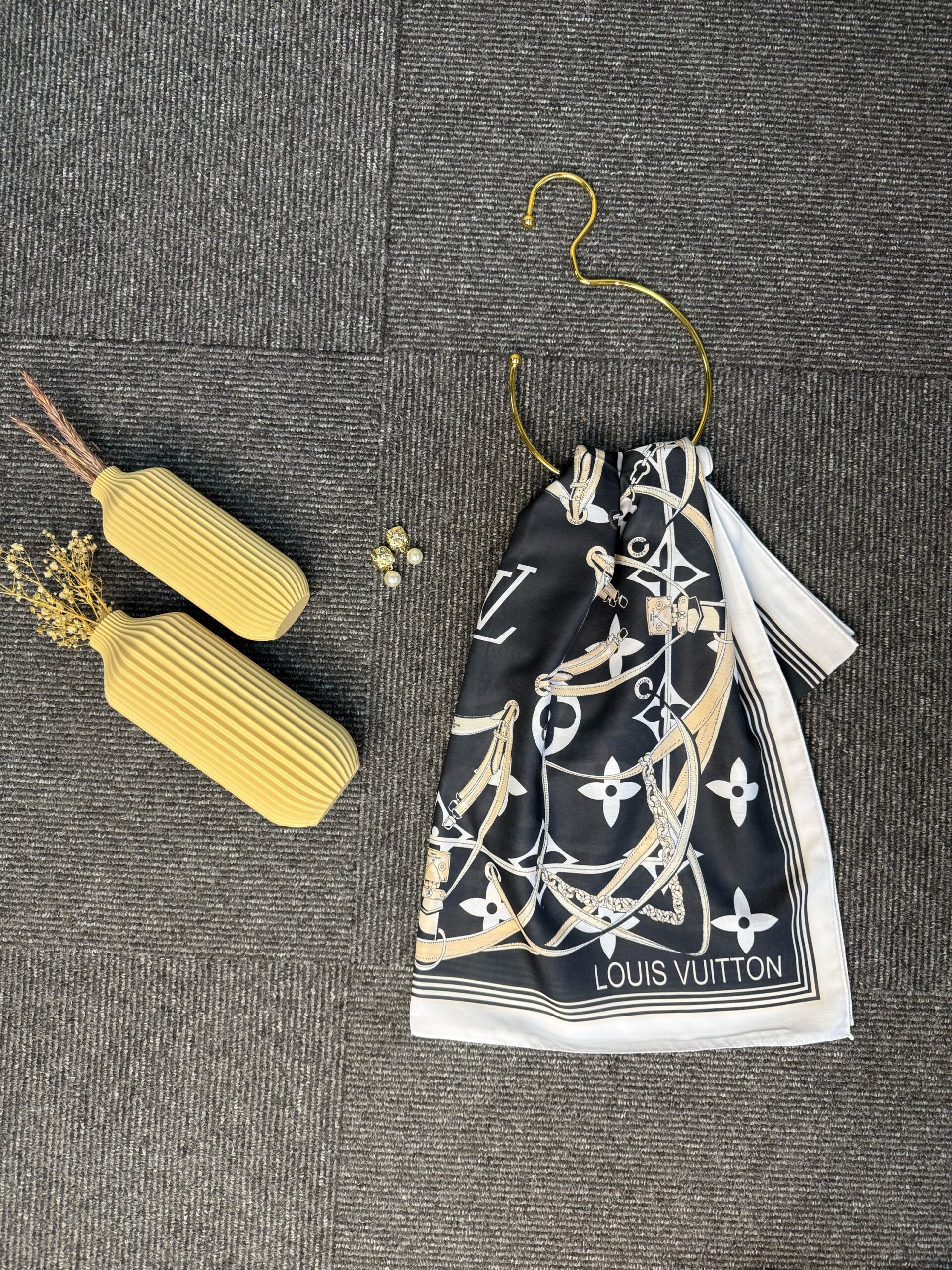 Lv Kemer Desen Pamuk Soft Şal 31230 - Siyah-Beyaz