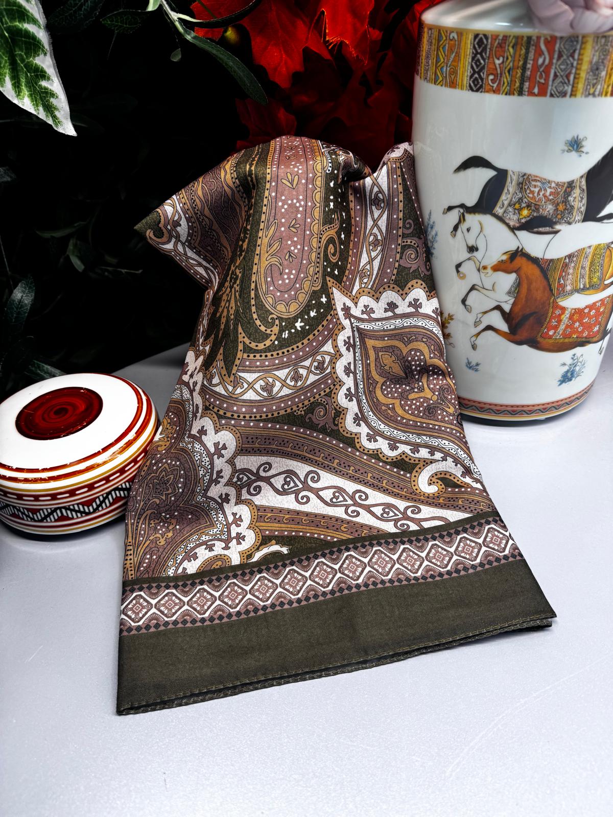 Yeni Etnik Pamuk Soft Şal 65301 - 65301  Asker Yeşili