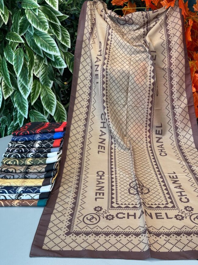 Chanel Çizgili Pamuk Soft Şal 51201 - Vizon