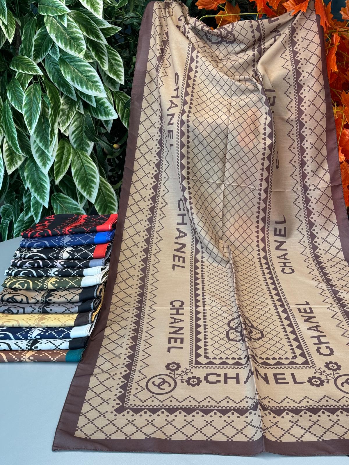 Chanel Çizgili Pamuk Soft Şal 51201 - Vizon