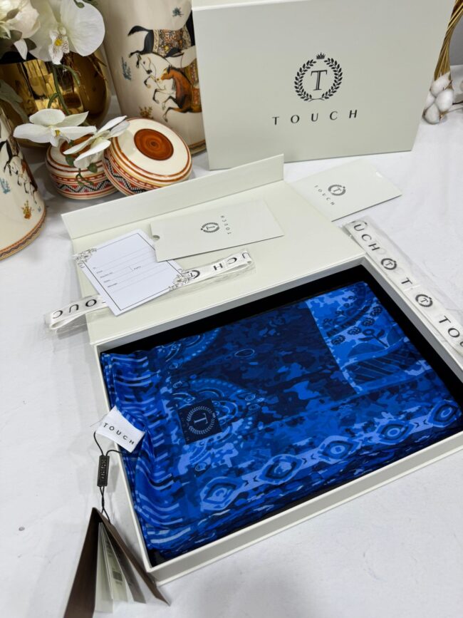 Touch İthal Etnik Desen Yün İpek Şal-  34550 - Lacivert