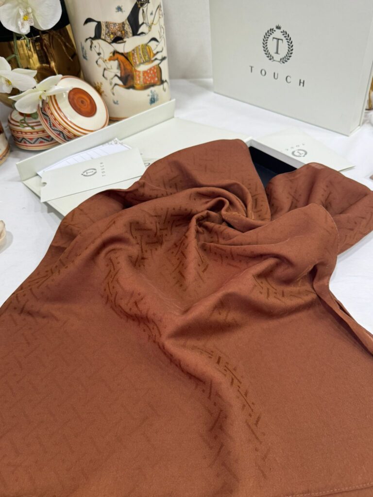 New Desen Pamuk Jakar İpek Şal - 19450 - Kızıl kahve