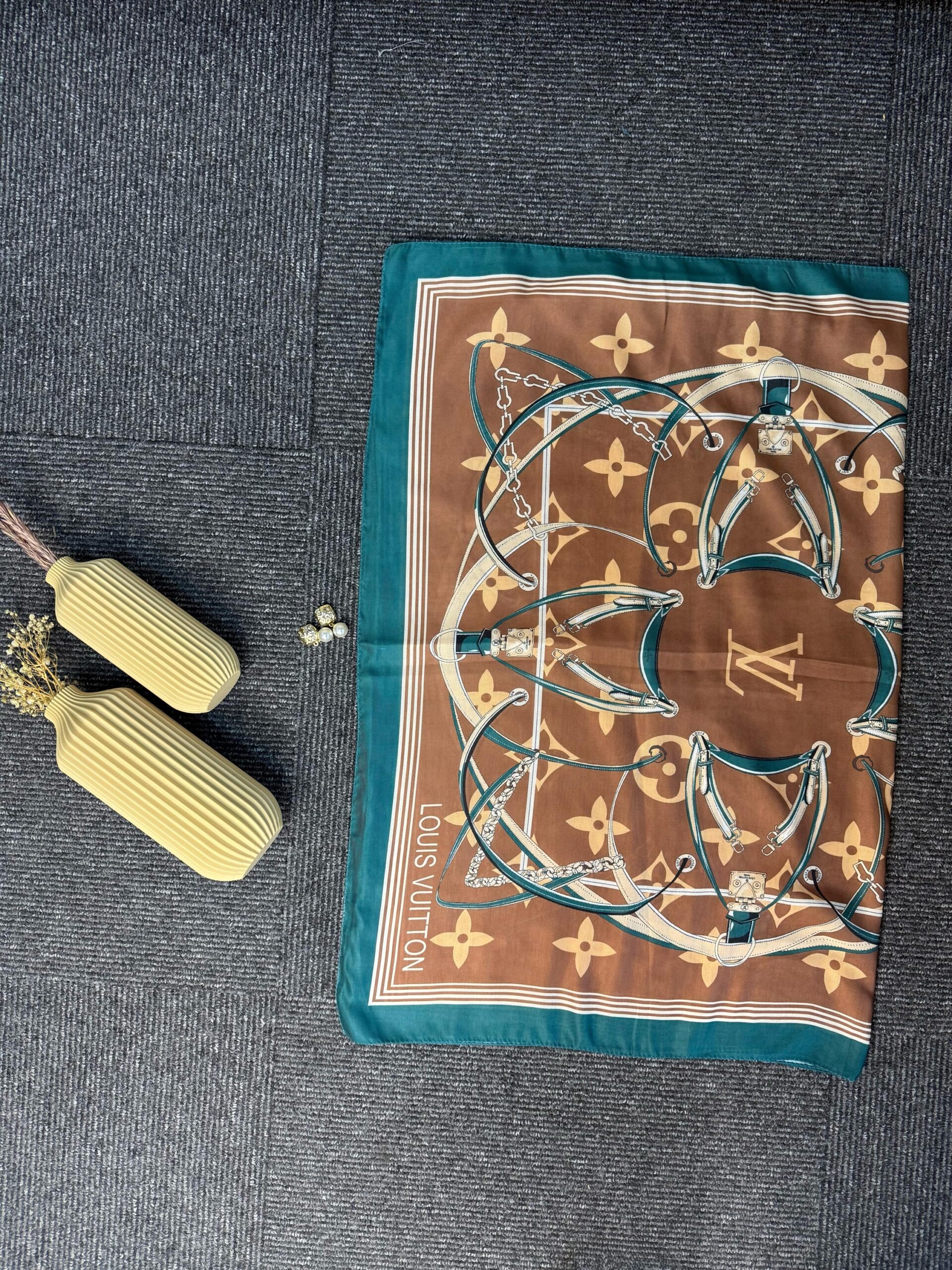 Lv Kemer Desen Pamuk Soft Şal 31230 - Çikolata-Zümrüt - Görsel 2