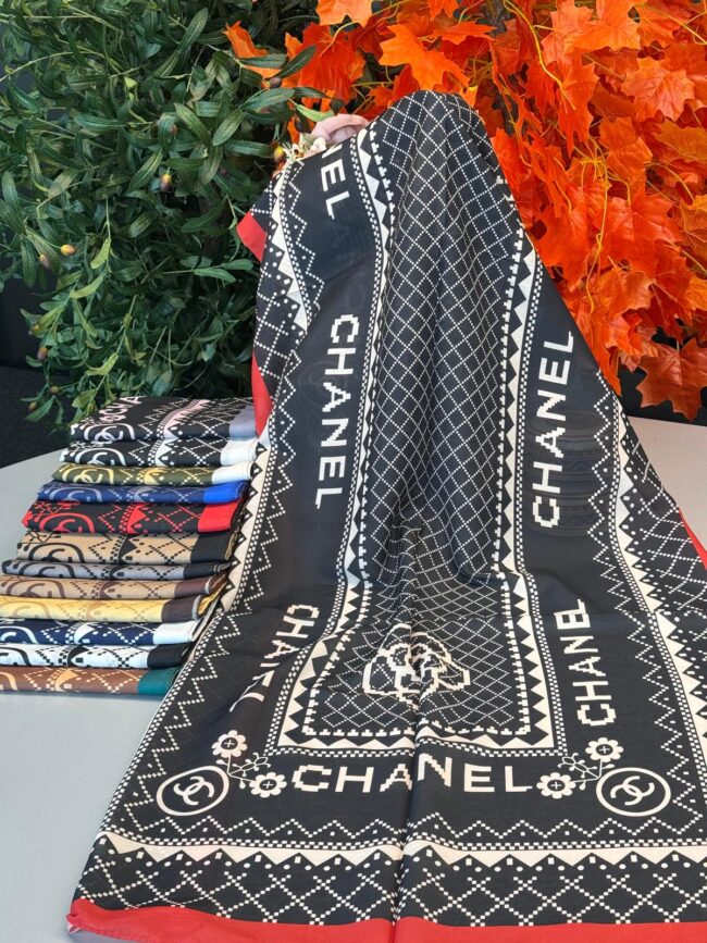 Chanel Çizgili Pamuk Soft Şal 51201 - Kırmızı