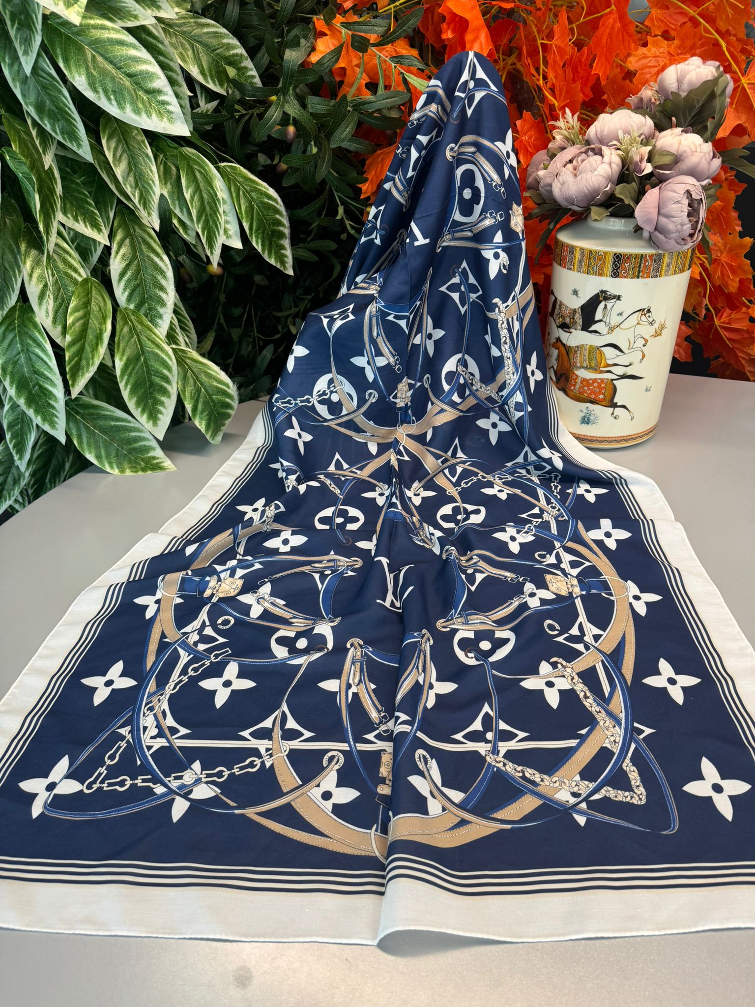 Lv Kemer Desen Pamuk Soft Şal 31230 - Lacivert - Görsel 7