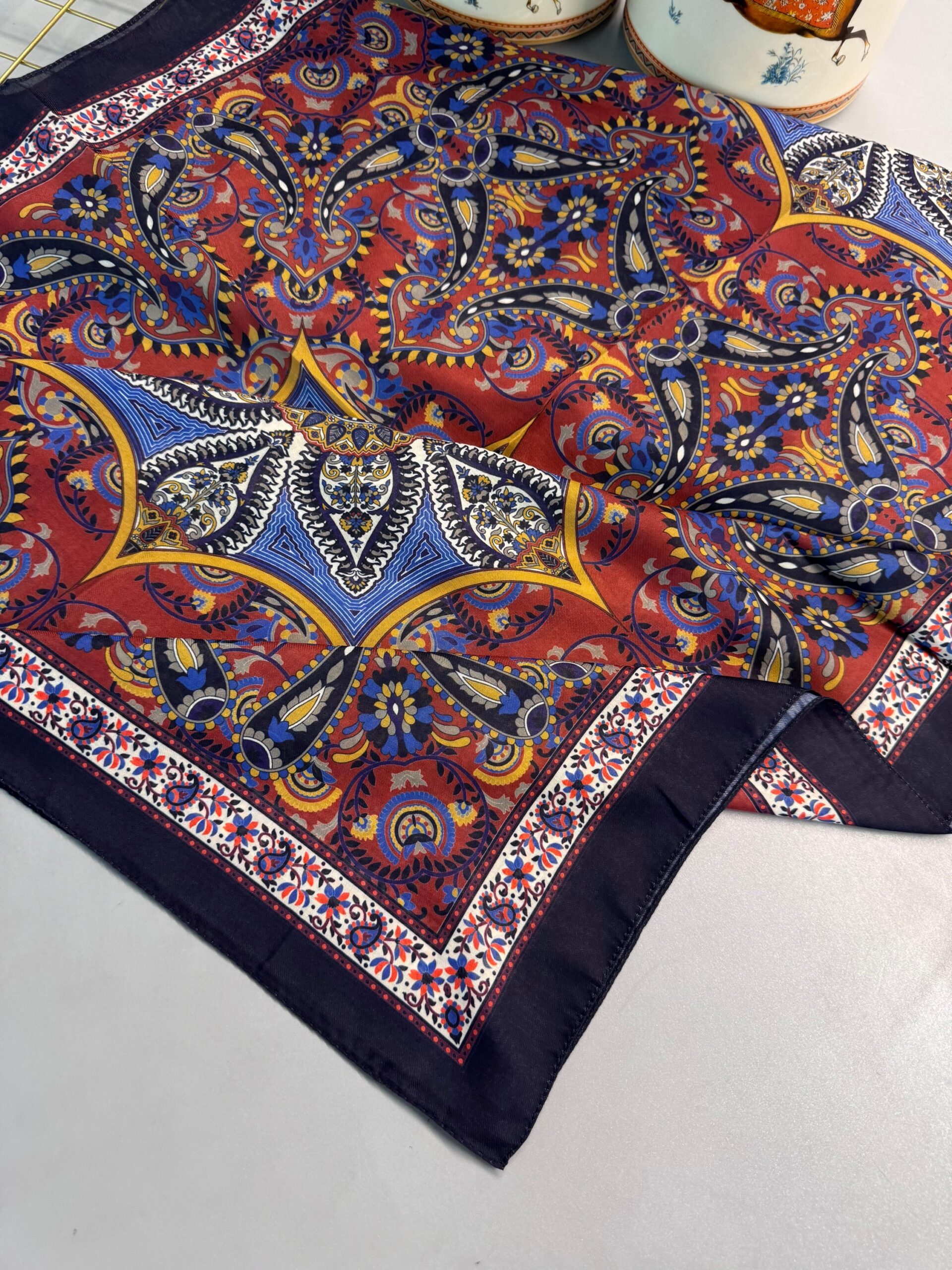 Etro Buta Desenli Pamuk Soft Şal - 377350 - Lacivert Bordo