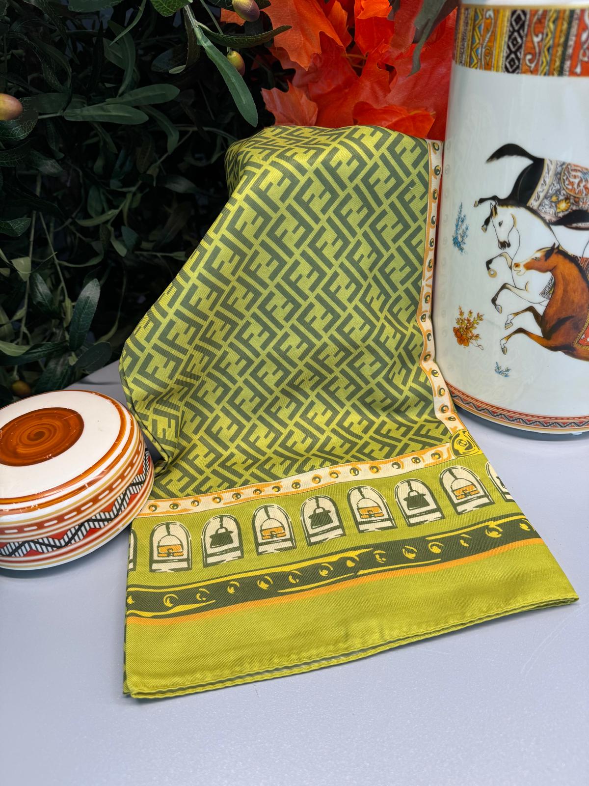 Fendi Monogram Pamuk Soft Şal 64302 - Asker Yeşili