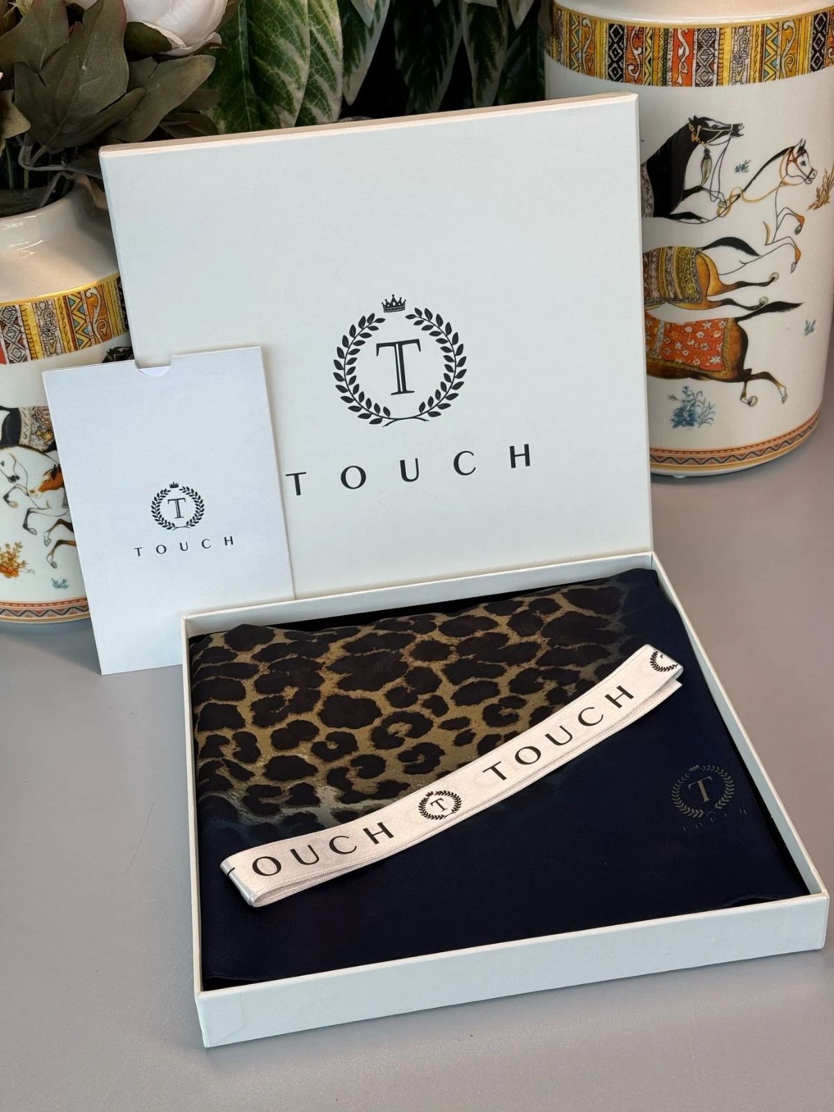 Touch İthal Leopar Vual İpek Şal - 998890 - Lacivert - Görsel 5