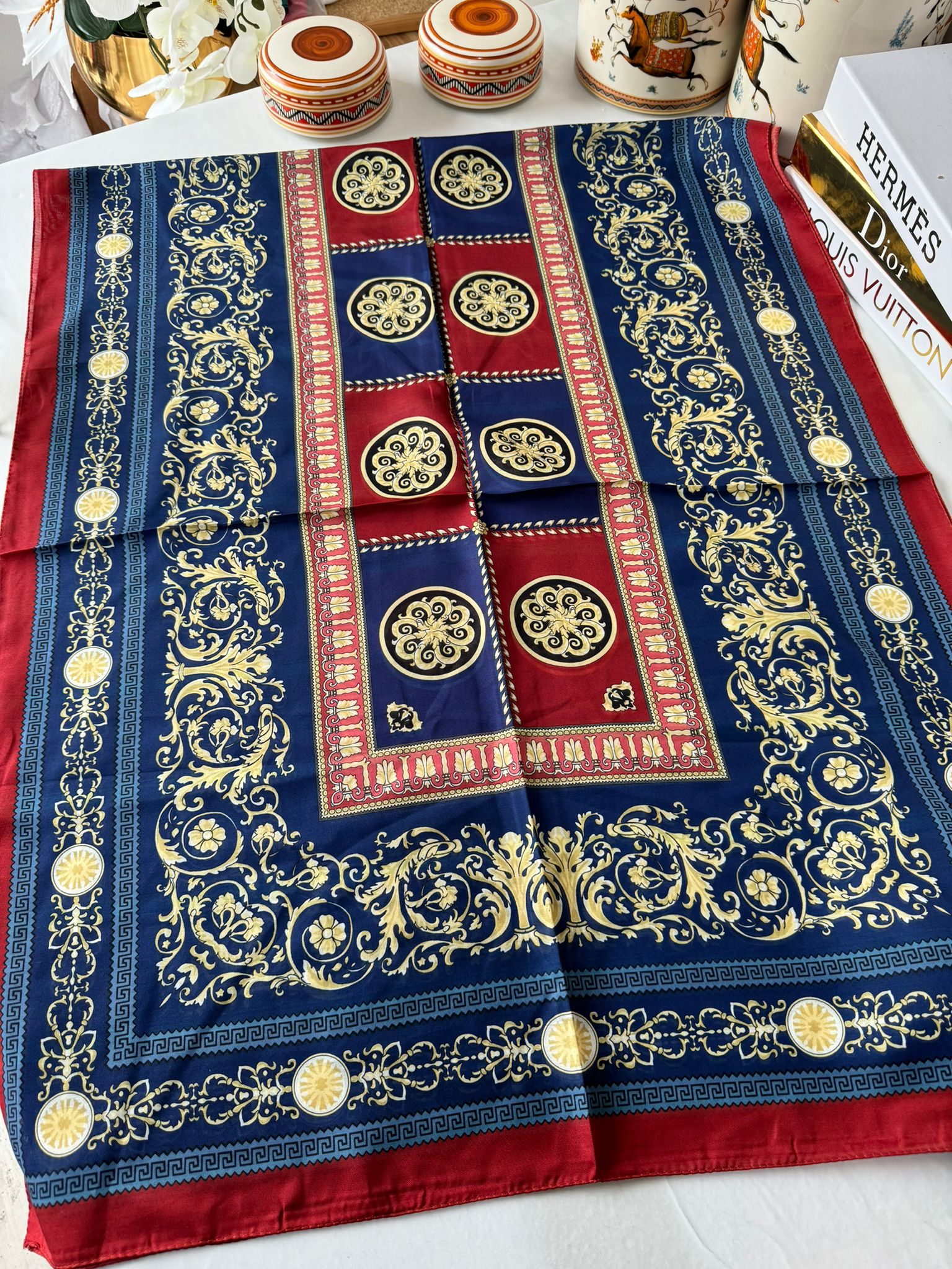 Versace Pamuk İpek Şal 50232 - Bordo - Lacivert