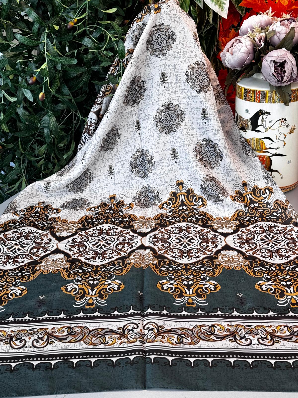 Hint Etro Desenli Pamuk Soft Şal - 658960 - Zümrüt