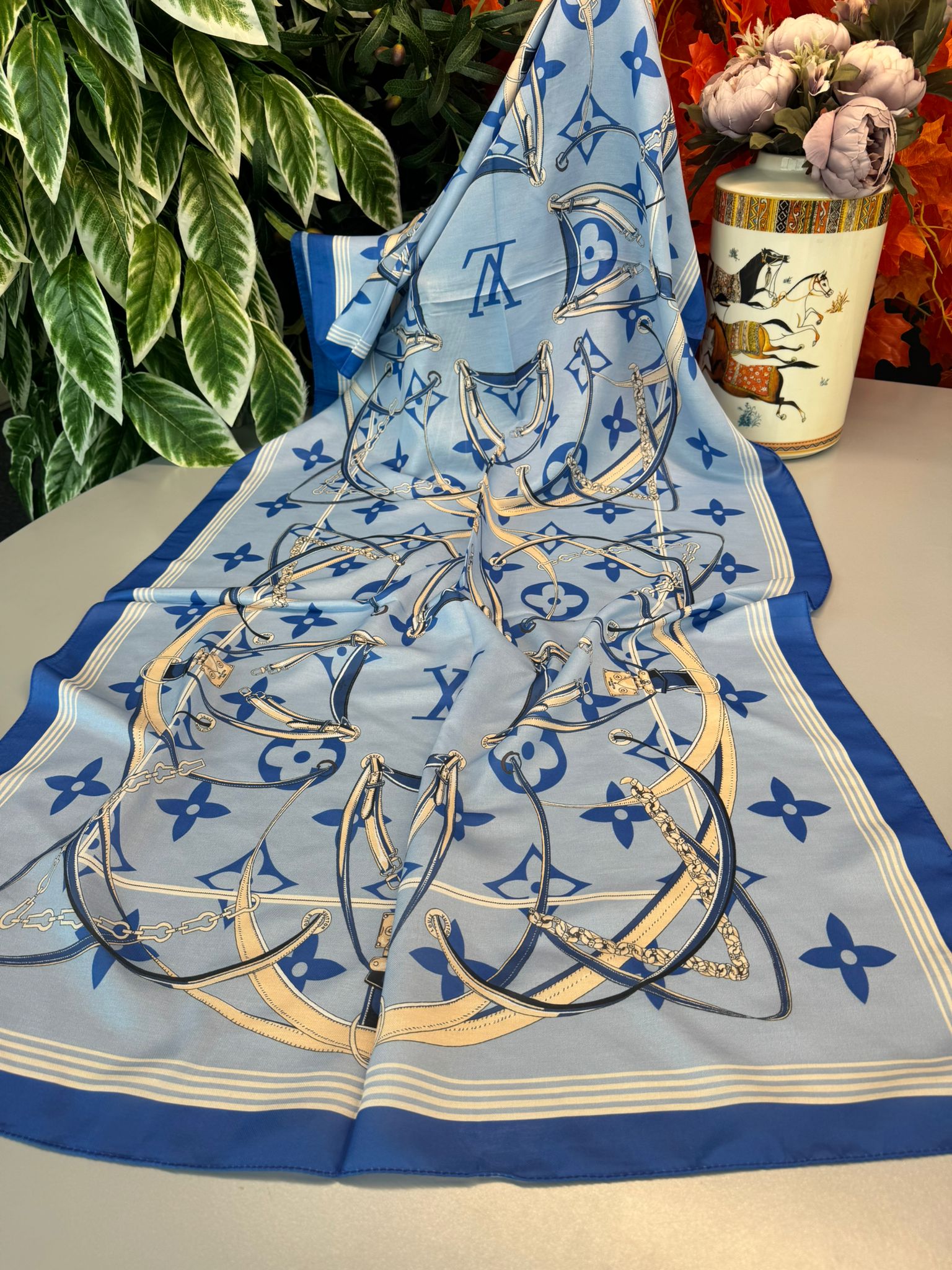 Lv Kemer Desen Pamuk Soft Şal 31230 - Mavi - Görsel 6