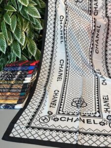 Chanel Çizgili Pamuk Soft Şal 51201 - Beyaz