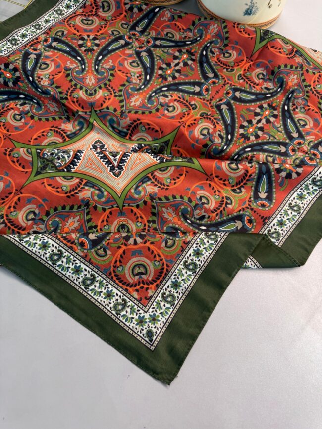 Etro Buta Desenli Pamuk Soft Şal - 377350 - Turuncu Yeşil