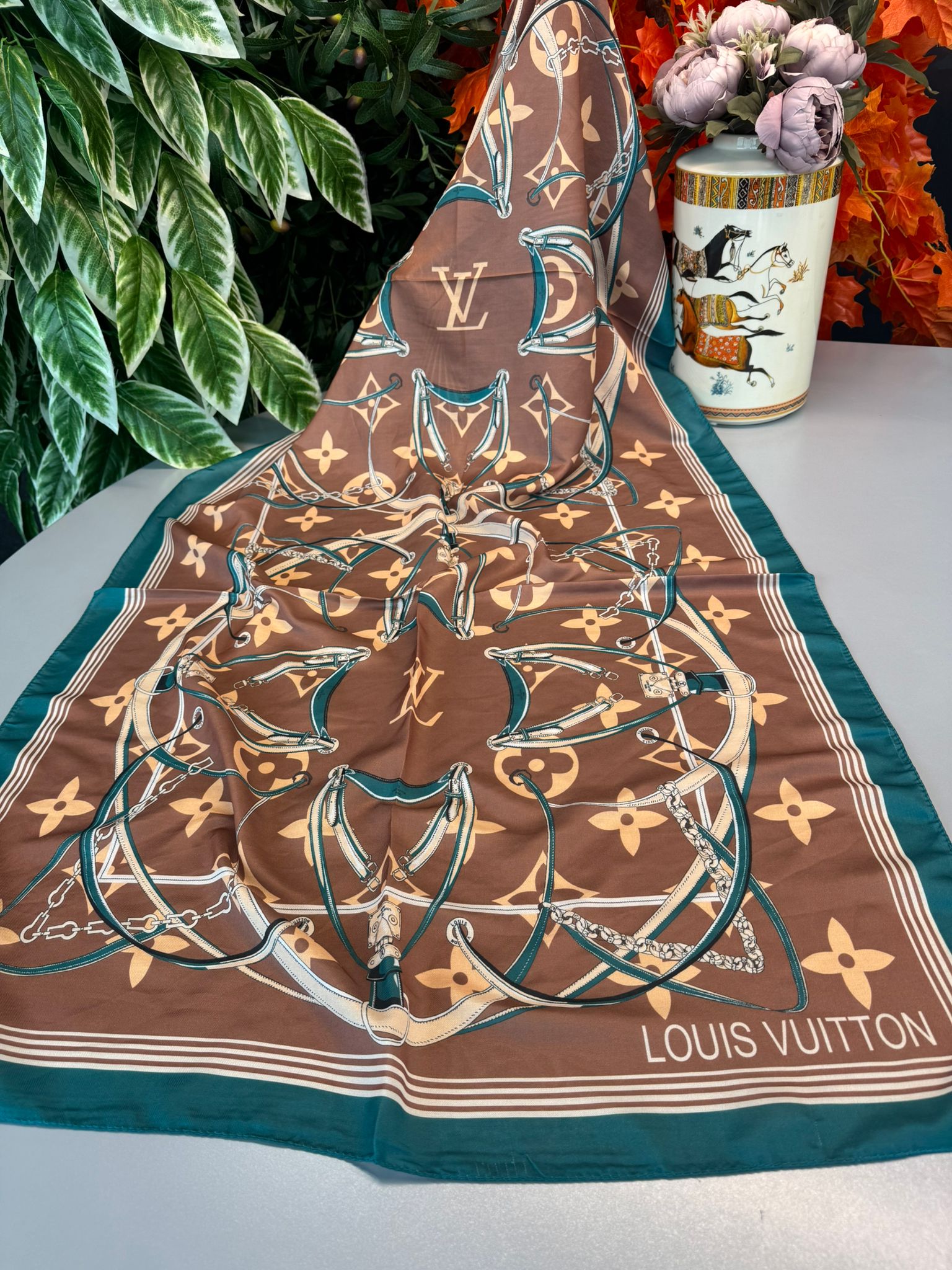 Lv Kemer Desen Pamuk Soft Şal 31230 - Çikolata-Zümrüt - Görsel 4