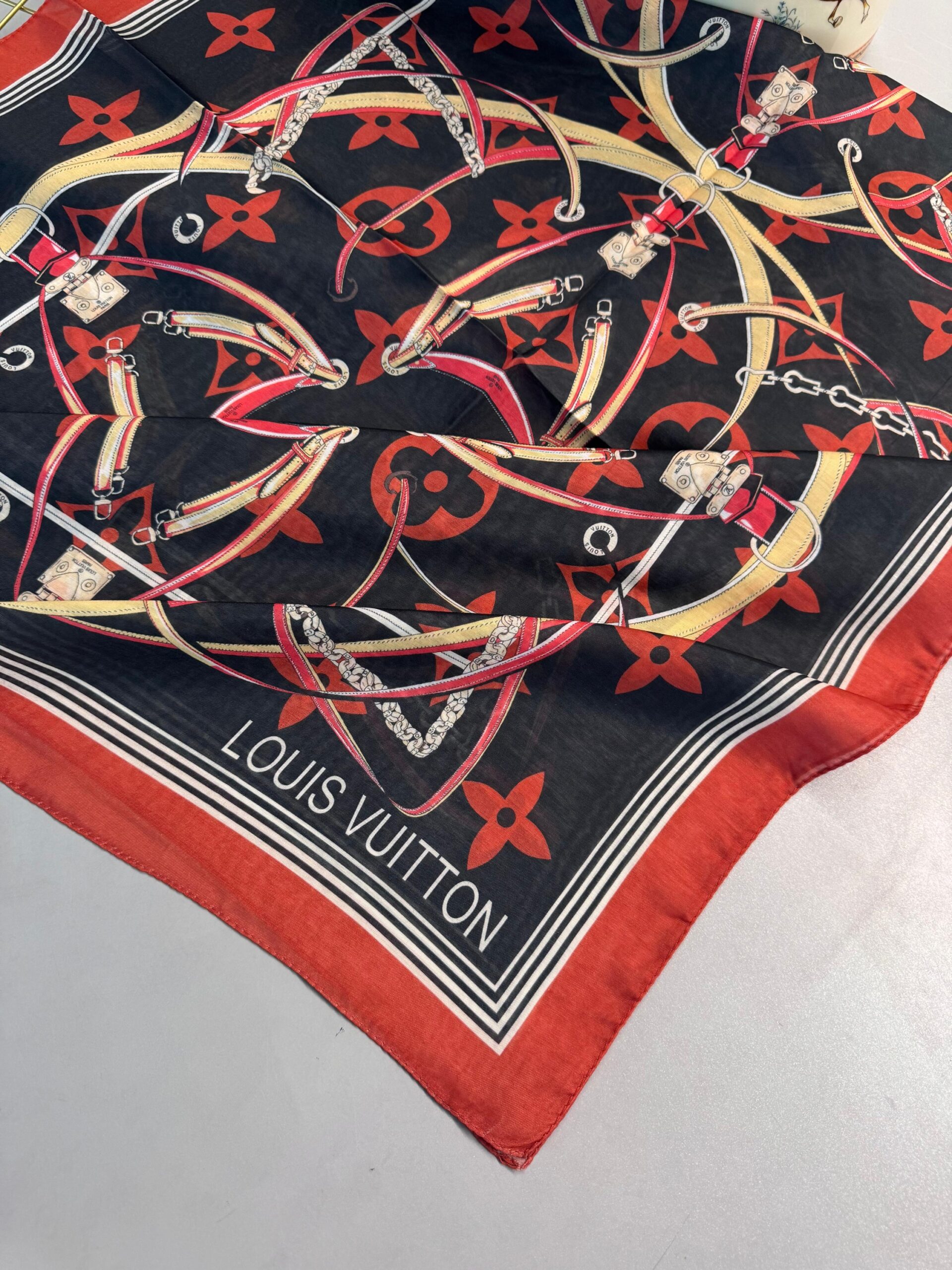 Lv Kemer Desen Pamuk Soft Şal 31230 - Siyah-Bordo