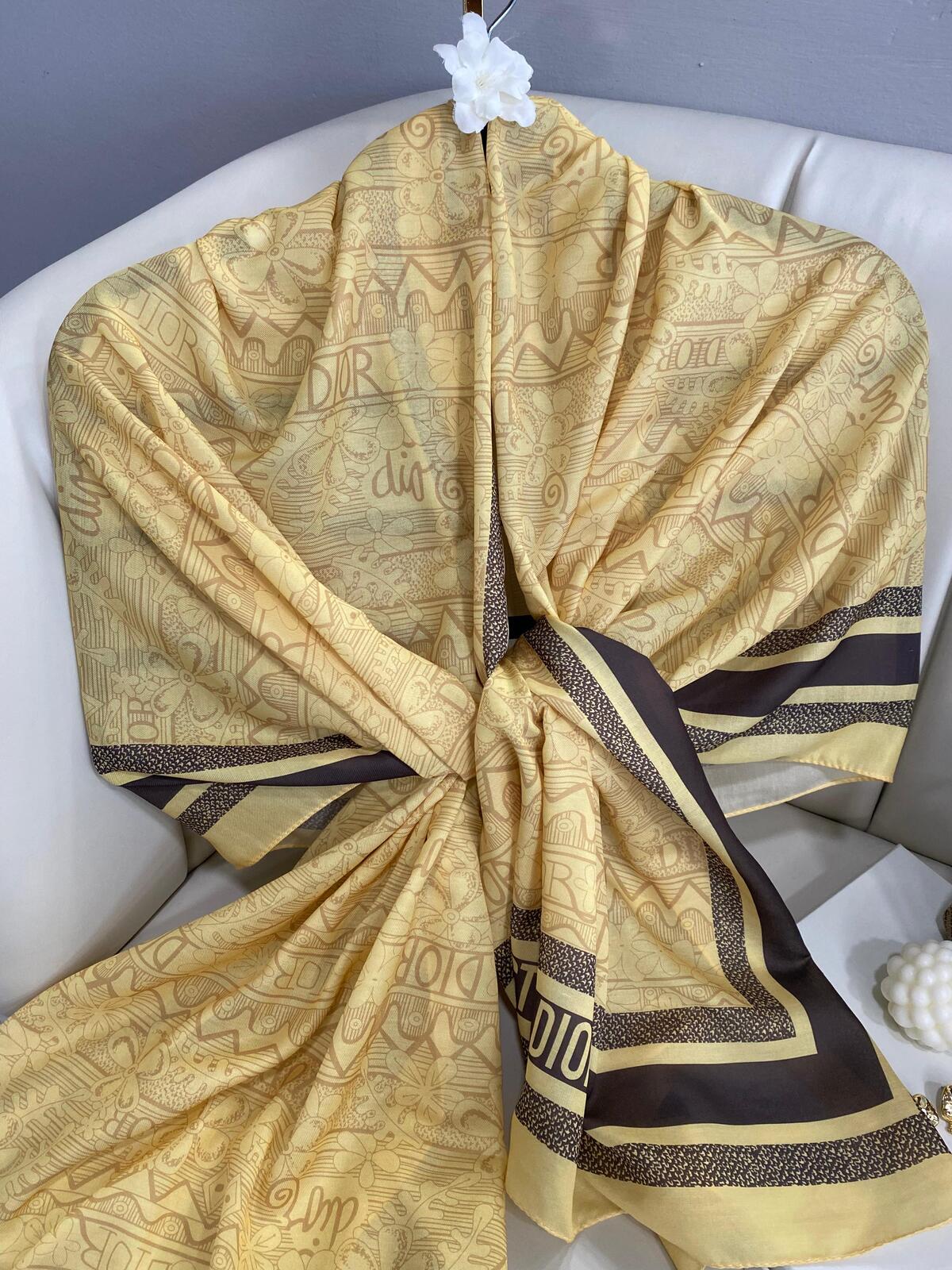 Dior Monogram Pamuk Soft Şal 86021 - Altın